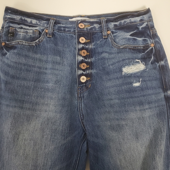 Kancan high waist button fly factory distressed raw hem cropped jeans size 11/29 - Picture 11 of 14